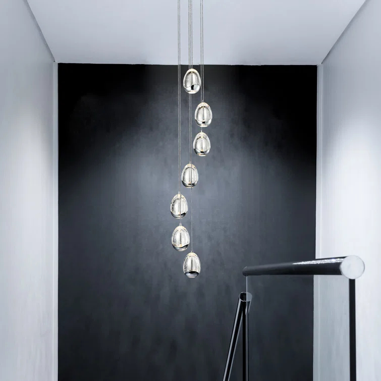 VONN Lighting Venezia 7-Light Pendant Height Adjustable ETL Certified LED Teardrop Chandelier, Globe Glass Shades