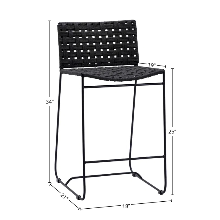Charcoal Black Handwoven Rope 21'' Outdoor Counter Stool