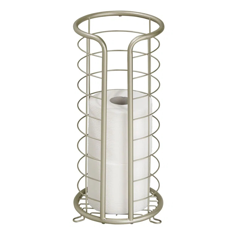 mDesign Metal Toilet Paper Holder Stand, Freestanding 3 Roll Reserve