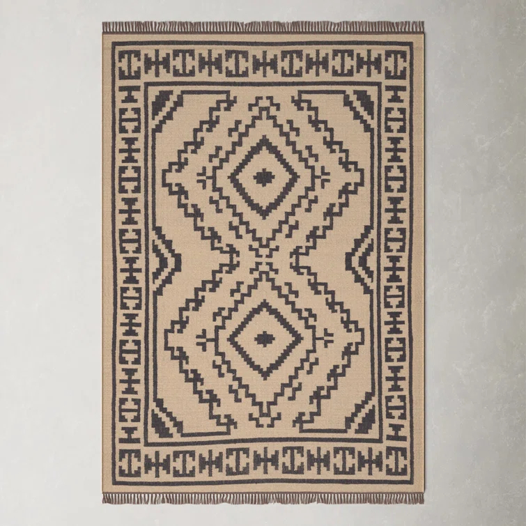 Louie Southwestern Handmade Flatweave Jute Light Beige/Black Area Rug