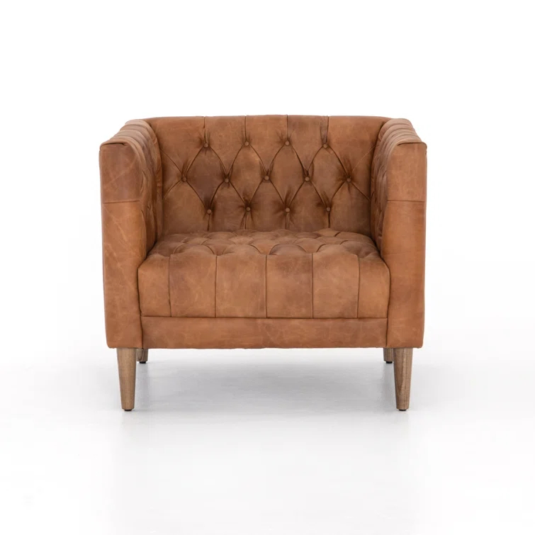 Natural Washed Camel Genuine Leather Chesterfield Armchair