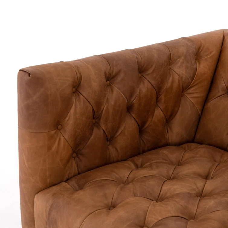 Natural Washed Camel Genuine Leather Chesterfield Armchair