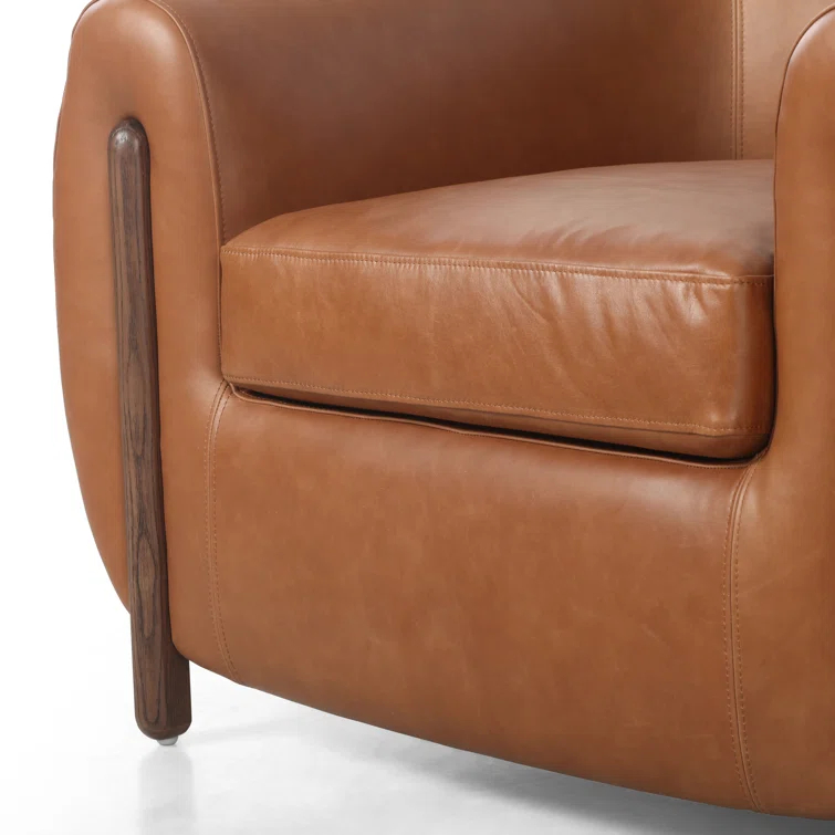 Valencia Camel Top Grain Leather Barrel Chair with Terra Brown Ash Legs