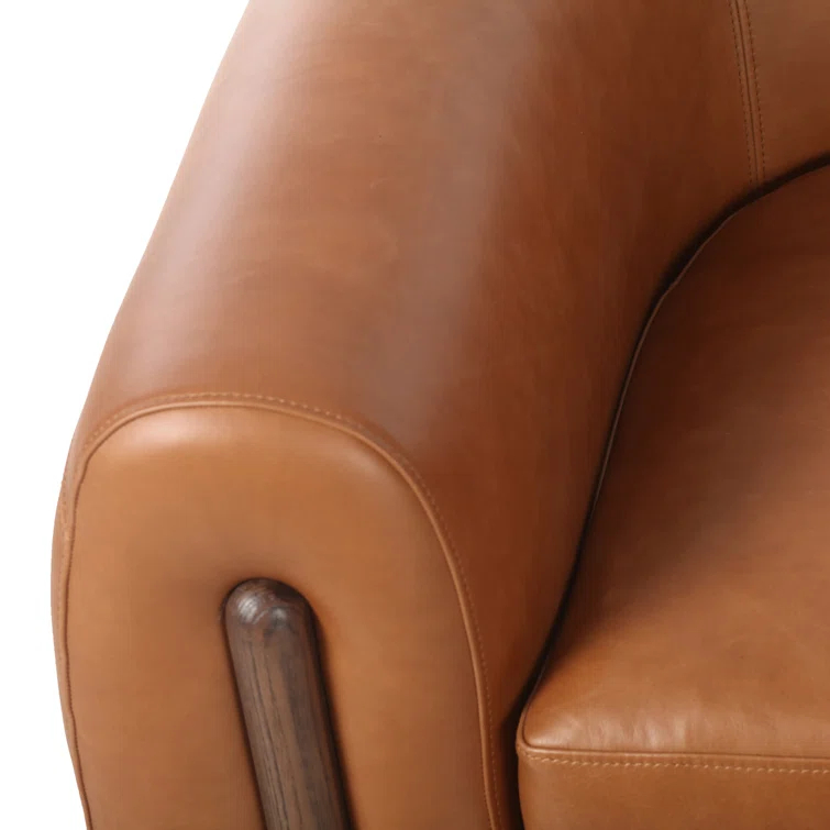 Valencia Camel Top Grain Leather Barrel Chair with Terra Brown Ash Legs