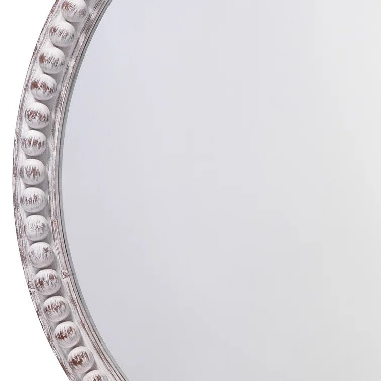 Audrey Beaded White-Washed Wood Wall Mirror 30"x30"