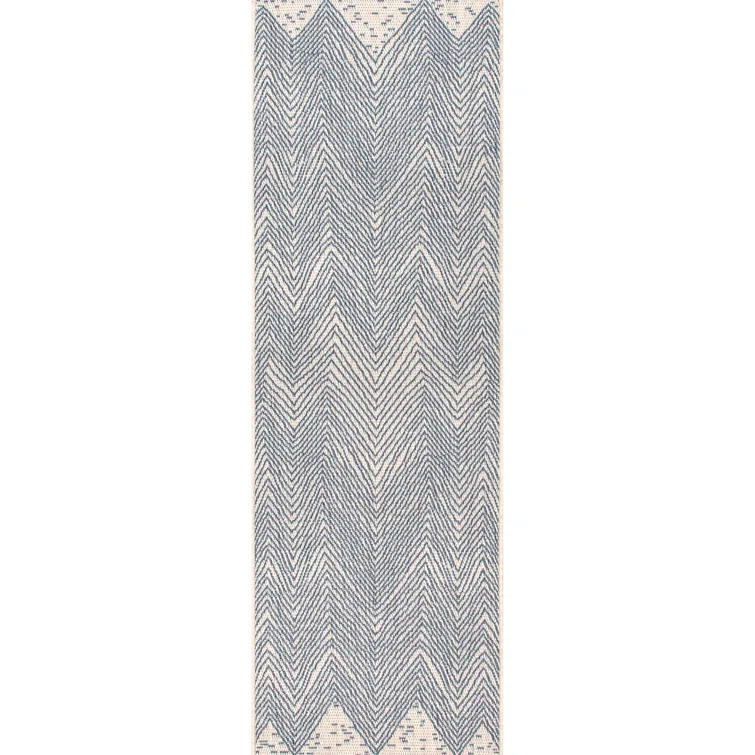 Dunham Abstract Indoor/Outdoor Area Rug for Living Room Patio Deck Front Porch Kitchen, Blue/Ivory