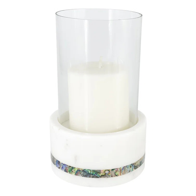 Anaya Mother Of Pearl Marble 7.63'' H Marble Tabletop Hurricane