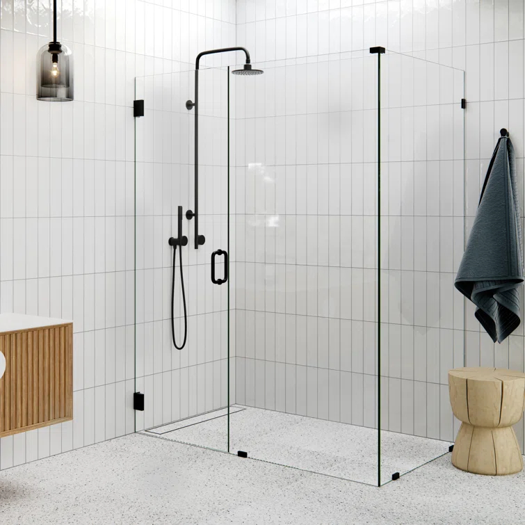 Illume 45 in. x 36 in. x 78 in. 90-degree Fully Frameless Wall Hinged Glass Shower Enclosure