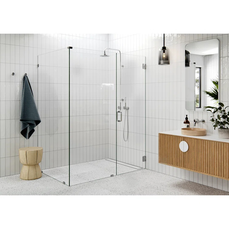 Illume 60 in. x 43.5 in. x 78 in. 90-degree Fully Frameless Wall Hinged Glass Shower Enclosure