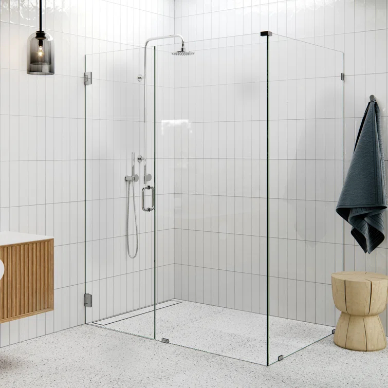 Illume 60 in. x 43.5 in. x 78 in. 90-degree Fully Frameless Wall Hinged Glass Shower Enclosure
