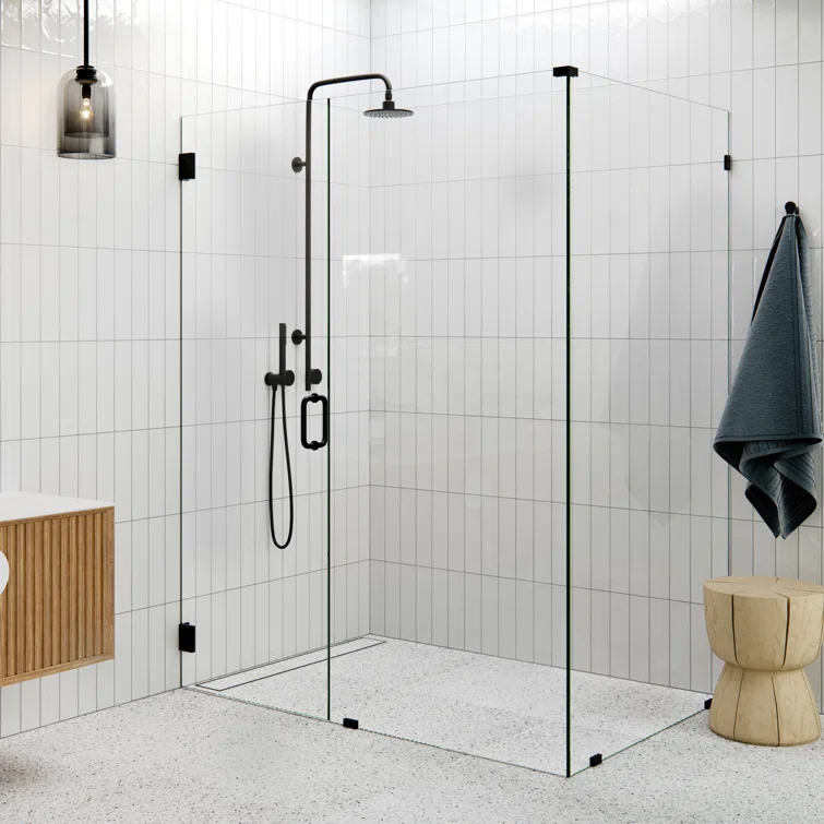 Illume 60 in. x 43.5 in. x 78 in. 90-degree Fully Frameless Wall Hinged Glass Shower Enclosure