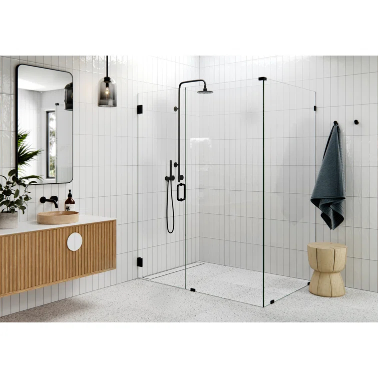 Illume 60 in. x 43.5 in. x 78 in. 90-degree Fully Frameless Wall Hinged Glass Shower Enclosure