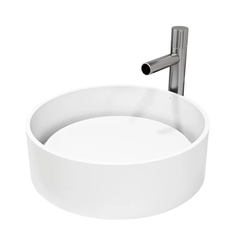 Anvil 16" L x 16" W x 5" H Round White Matte Stone™ Vessel Bathroom Sink with 11" H Faucet