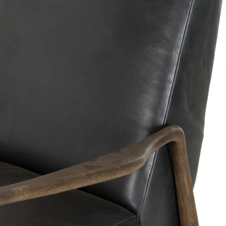 Dakota Black Handcrafted Leather Wood Recliner Accent Chair