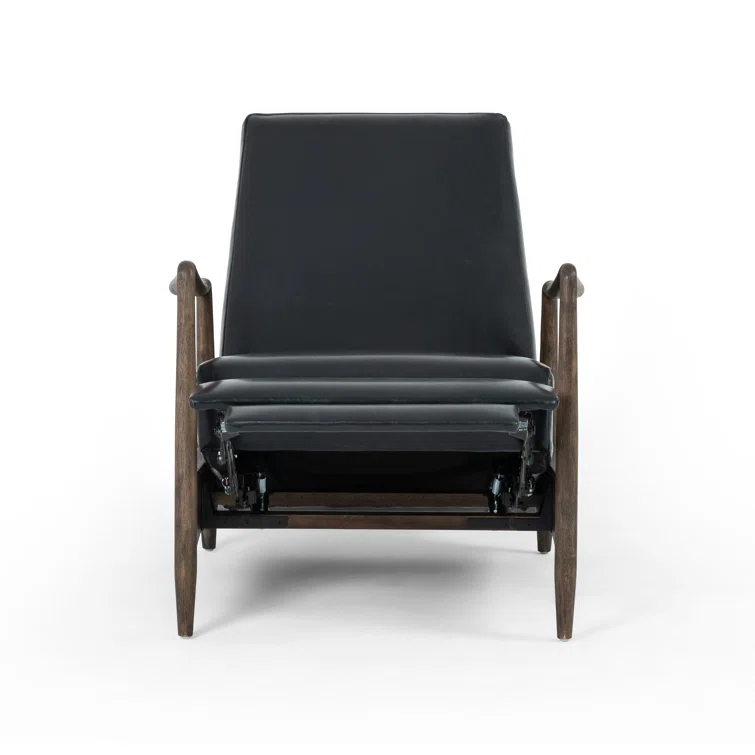 Dakota Black Handcrafted Leather Wood Recliner Accent Chair