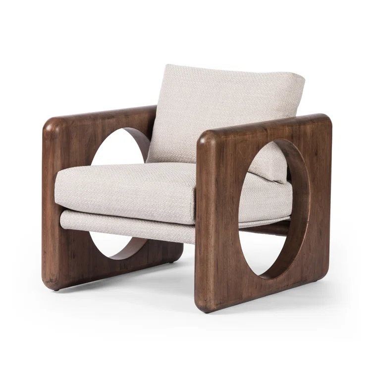 Modern White Leather and Wood Armchair