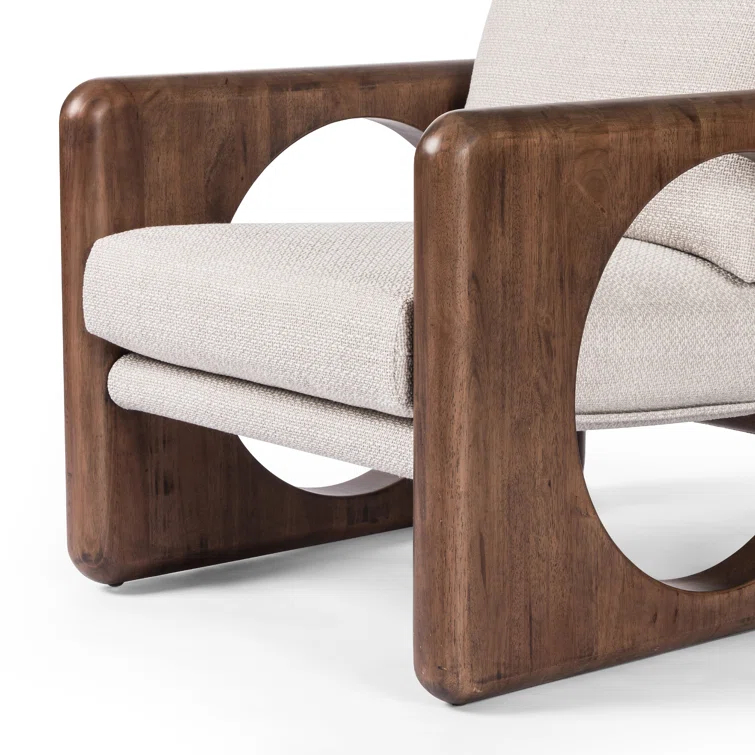 Modern White Leather and Wood Armchair