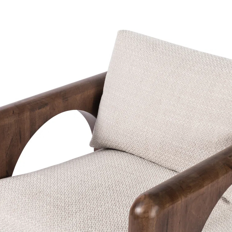 Modern White Leather and Wood Armchair