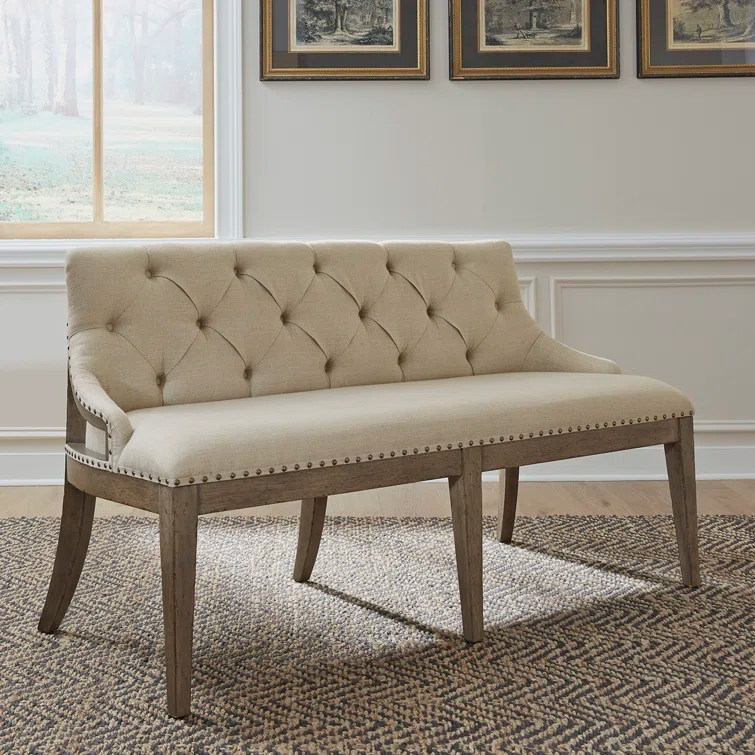 Americana Farmhouse Upholstered Shelter Dining Bench