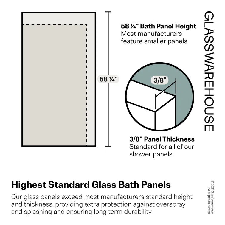 Solaris 30 in. x 58.25 in. Frameless Clear Fixed Radius Single Fixed Bath Panel