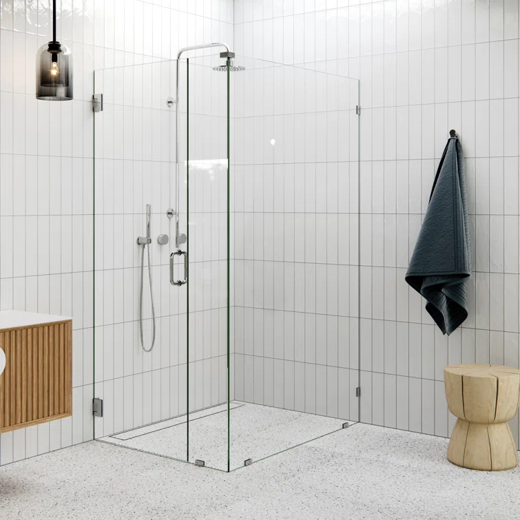 Illume 60 in. x 43.5 in. x 78 in. 90-degree Fully Frameless Wall Hinged Glass Shower Enclosure