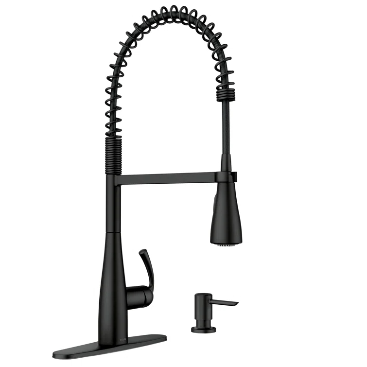 Moen Essie Pre-Rinse Spring Pull Down Single Handle Kitchen Faucet with Power Clean Technology and Soap Dispenser