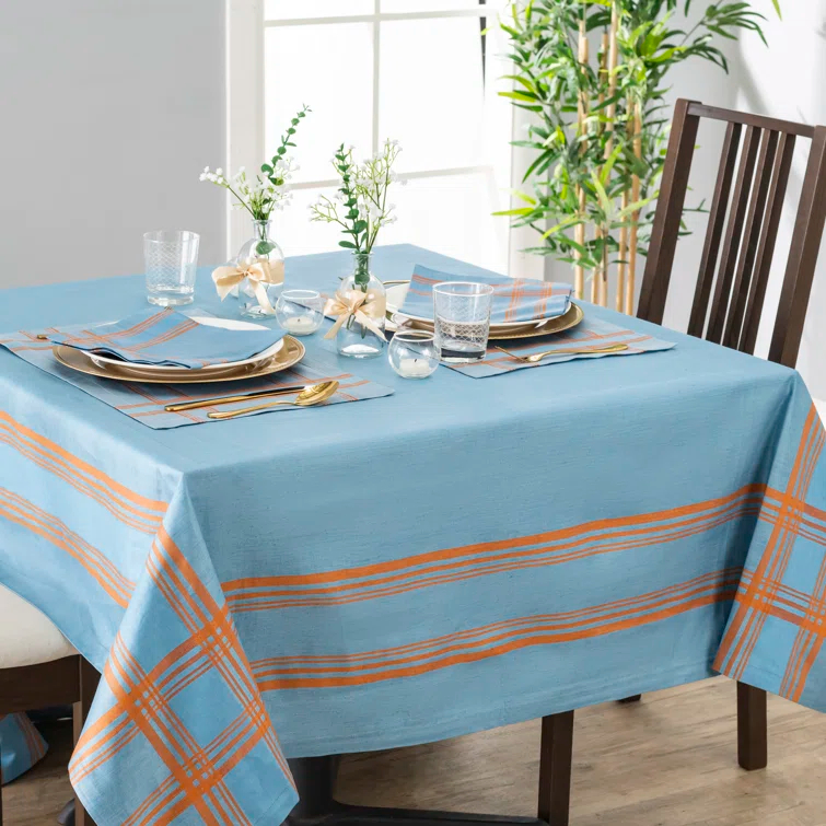 French Home French Home Linen Boulevard Tablecloth - Denim and Terracotta