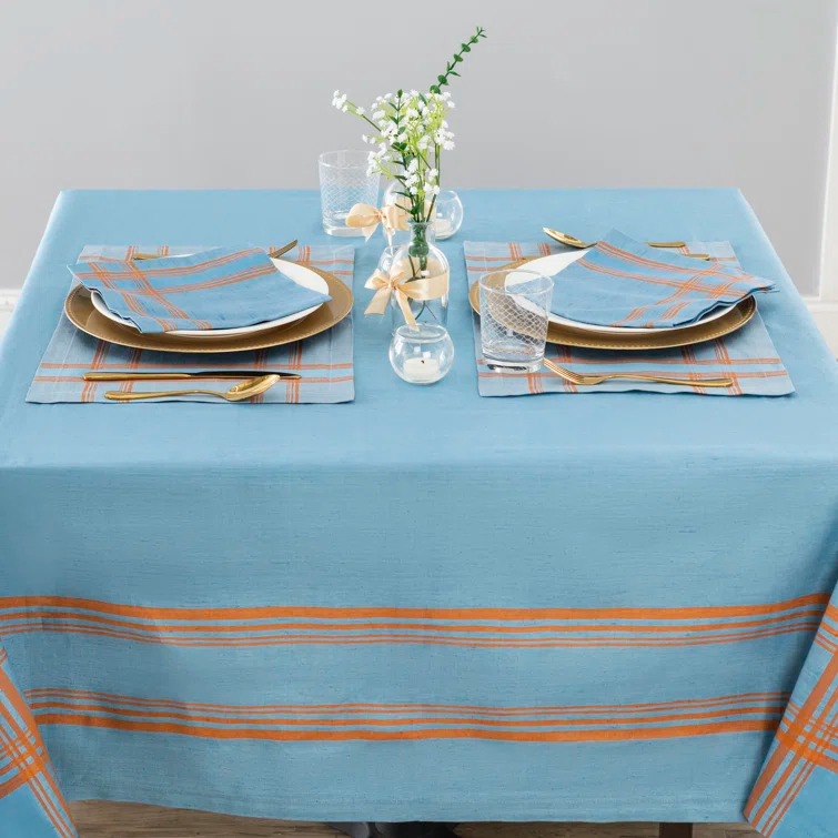 French Home French Home Linen Boulevard Tablecloth - Denim and Terracotta