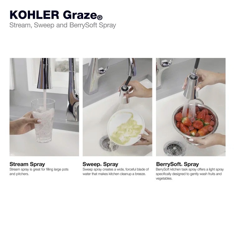 Graze Pull-Down Kitchen Sink Faucet with Three-Function Sprayhead