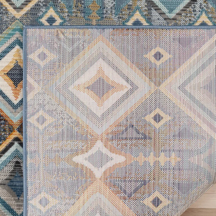 Gertmenian Sierra Kenna Blue Bohemian Geometric Diamond Indoor/ Outdoor Area Rug