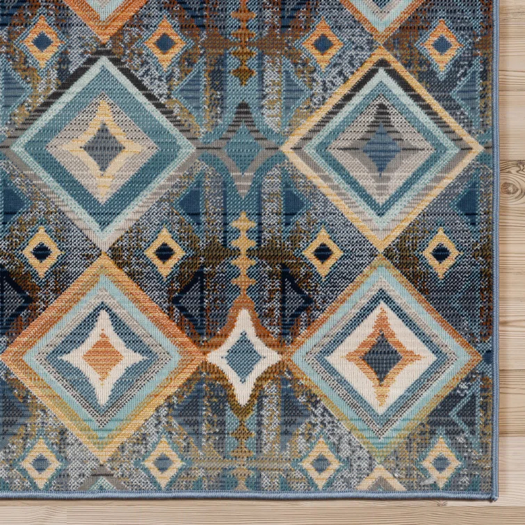 Gertmenian Sierra Kenna Blue Bohemian Geometric Diamond Indoor/ Outdoor Area Rug