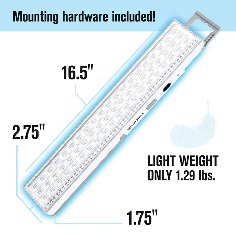 Bell+Howell Light Bar, 720-Lumens Rechargeable Portable Lamp with Folding Stand and Hanger