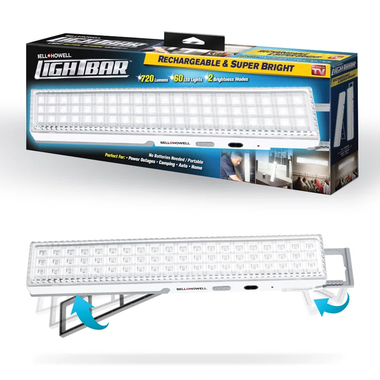 Bell+Howell Light Bar, 720-Lumens Rechargeable Portable Lamp with Folding Stand and Hanger