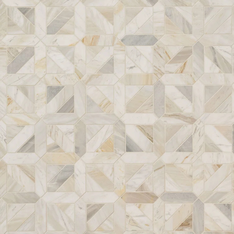 Athena Gold Geometrica 12" x 12" Honed Marble Mesh Mounted Mosaic Tile