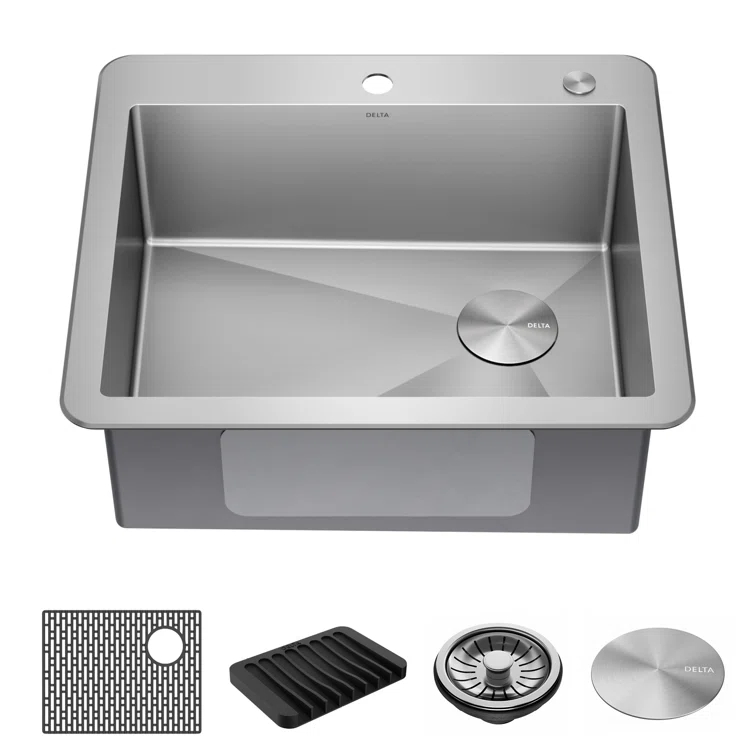Delta Marca™ Drop-In Undermount Stainless Steel Single Bowl Kitchen Sink with Accessories