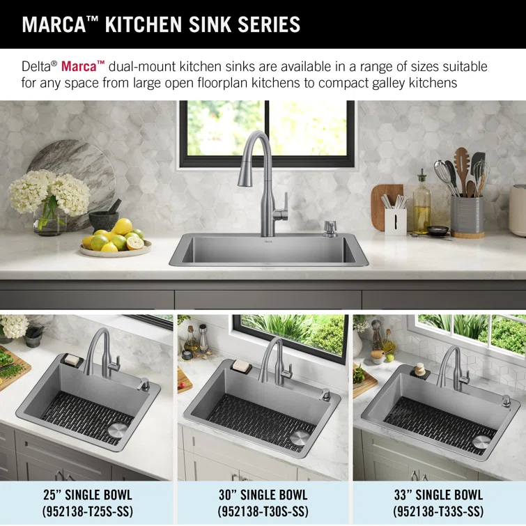 Delta Marca™ Drop-In Undermount Stainless Steel Single Bowl Kitchen Sink with Accessories