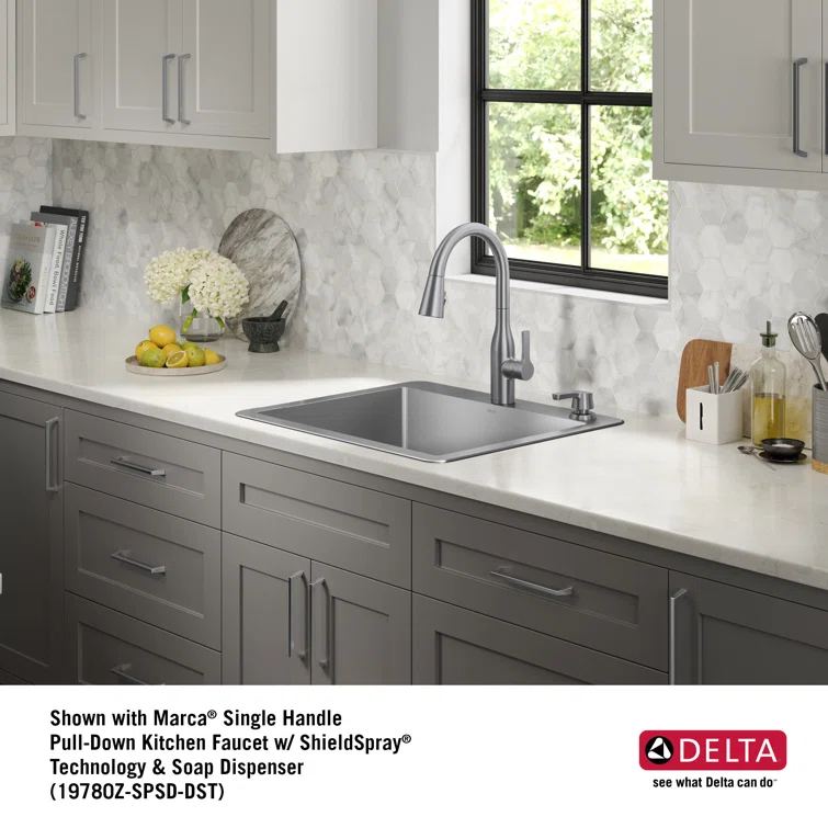 Delta Marca™ Drop-In Undermount Stainless Steel Single Bowl Kitchen Sink with Accessories