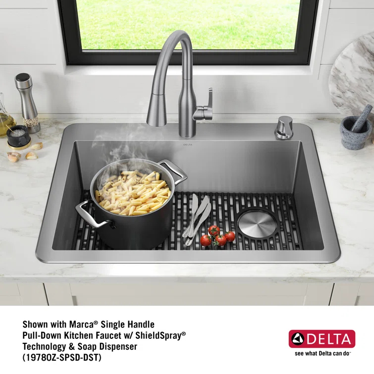Delta Marca™ Drop-In Undermount Stainless Steel Single Bowl Kitchen Sink with Accessories