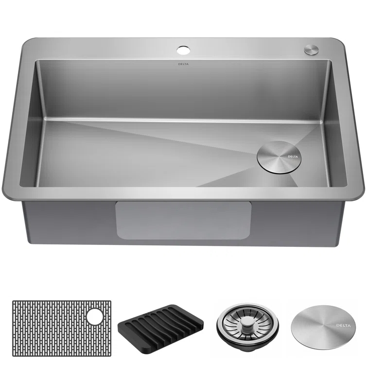 Delta Marca™ Drop-In Undermount Stainless Steel Single Bowl Kitchen Sink with Accessories