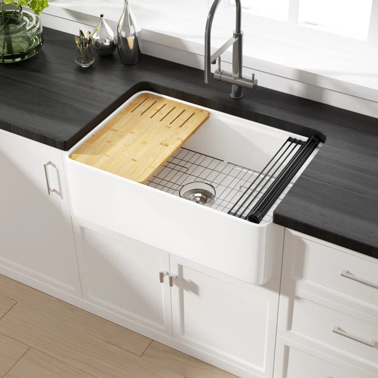 Yorkshire 30" L x 20" W Kitchen Sink Workstation With Cutting Board, Dish-drying Rack and Sink Grid