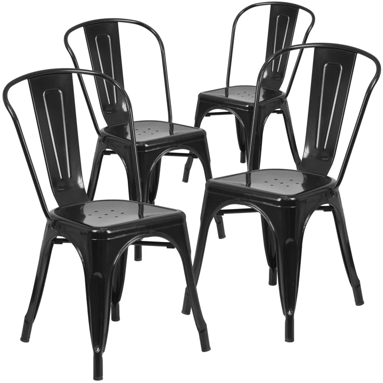 Flash Furniture Hucheson Metal Indoor-Outdoor Stackable Chair - Restaurant Chair - Bistro Chair (Set of 4)