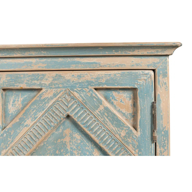 Blue and White Pine Diamond Pattern Sideboard