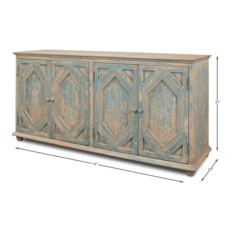 Blue and White Pine Diamond Pattern Sideboard