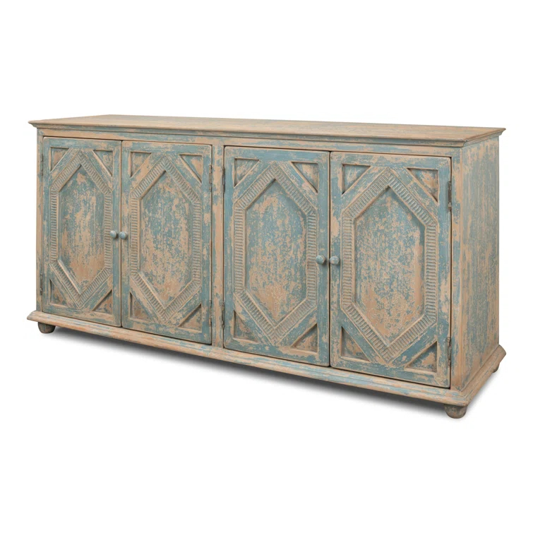 Blue and White Pine Diamond Pattern Sideboard