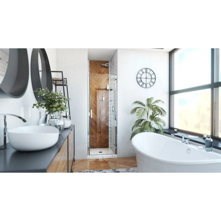 25" - 24" W x 72.62" H Pivot Semi-Frameless Shower Door