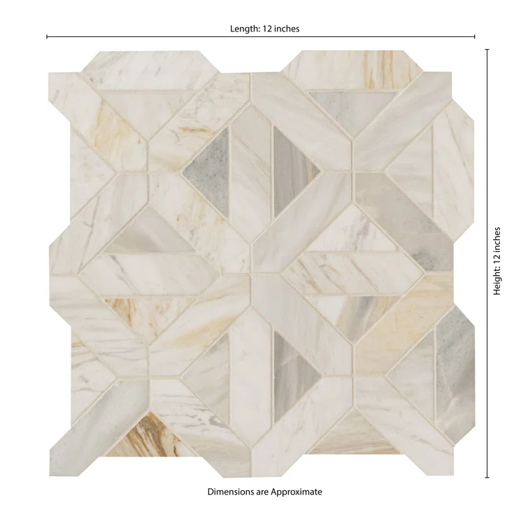 Athena Gold Geometrica 12" x 12" Honed Marble Mesh Mounted Mosaic Tile