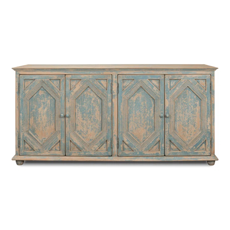 Blue and White Pine Diamond Pattern Sideboard