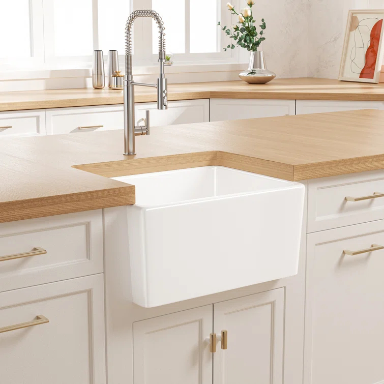 Denbigh 21" L x 16" W Farmhouse Apron-Front Kitchen Sink with Sink Grid and Pop-Up Drain, Laundry Sink