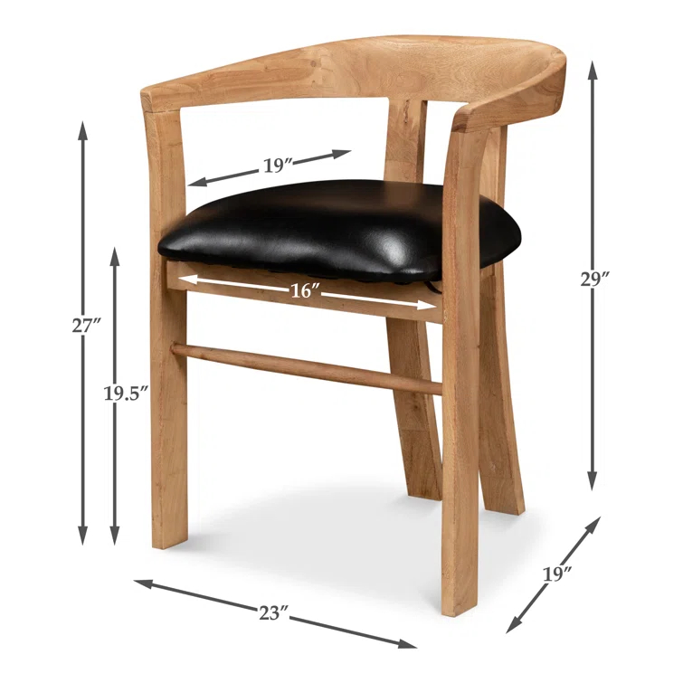 Contemporary Brown Leather Upholstered Arm Chair with Solid Wood