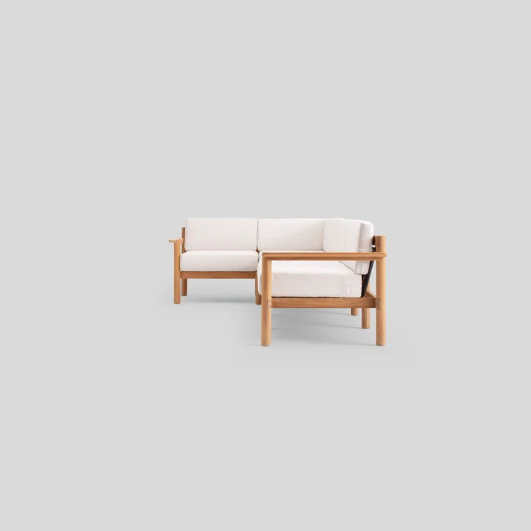 Haven 5-Piece Teak Outdoor Sectional with Sunbrella Cushions and Wooden Armrest